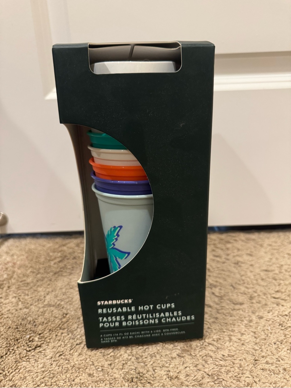 Starbucks Reusable Hot Cups with Green, Orange, Purple, Teal Accents